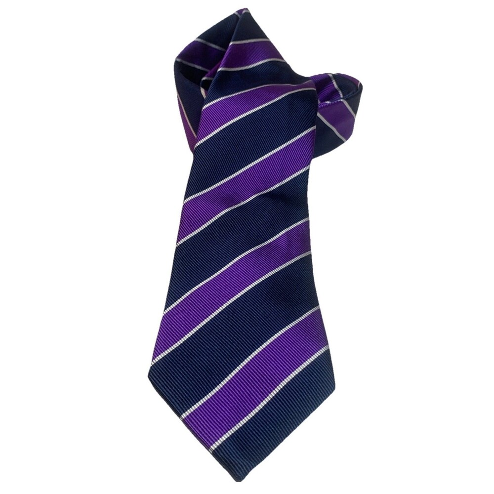 Charles Tyrwhitt London 100% Pure Silk Purple Striped Necktie 58”x3” Designer